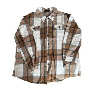 AUTOMAT Plaid Flannel Shirt Jacket Brown  Long Sleeve Button Up Mens L